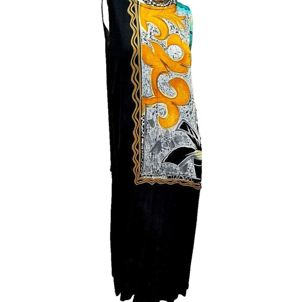 Hilo Hattie Hawaii Dress XS Abstract Black Vintage Hippie Boho Art-To-Wear